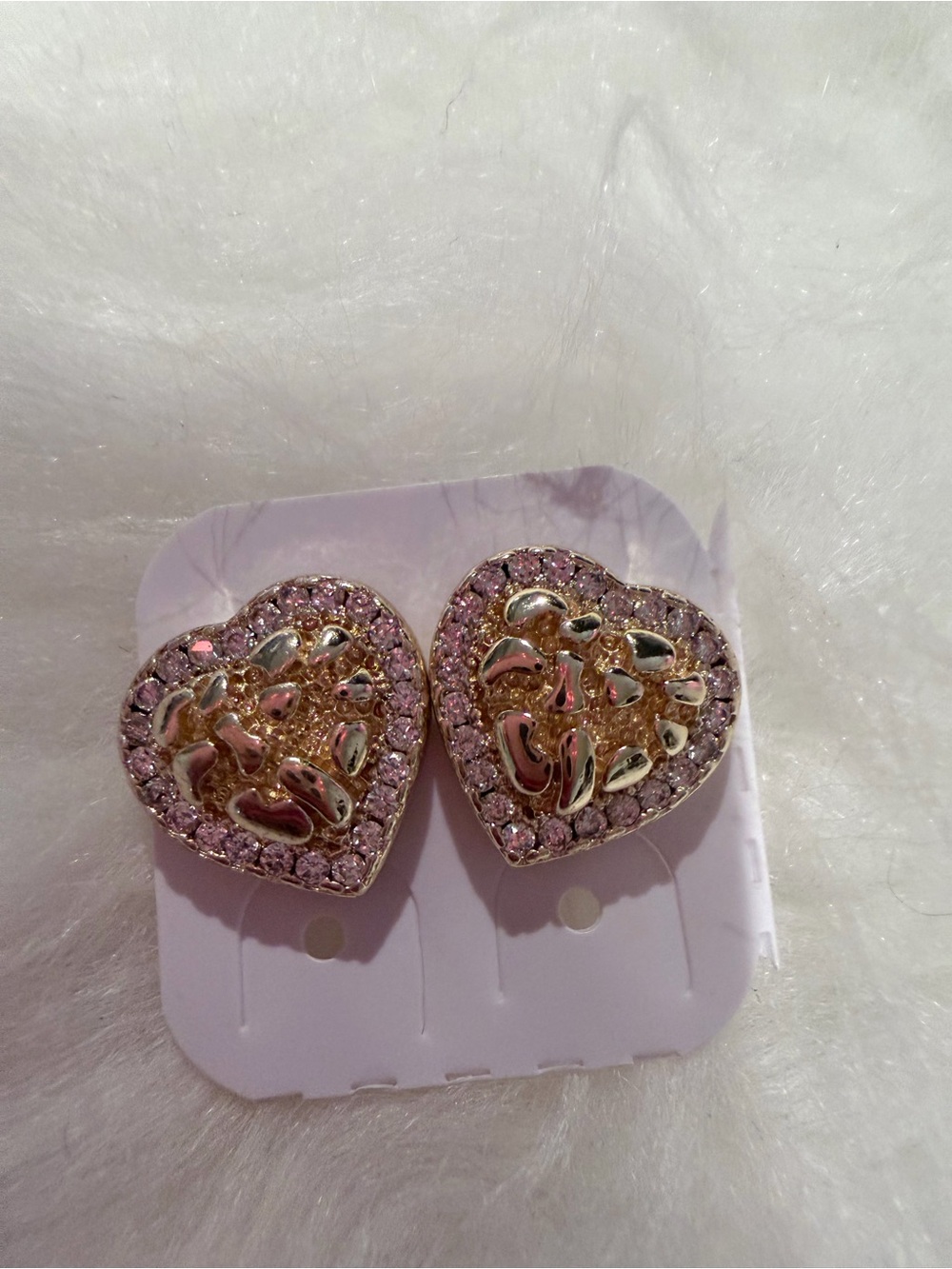 Gold plated Heart Earrings with white Crystal Halo